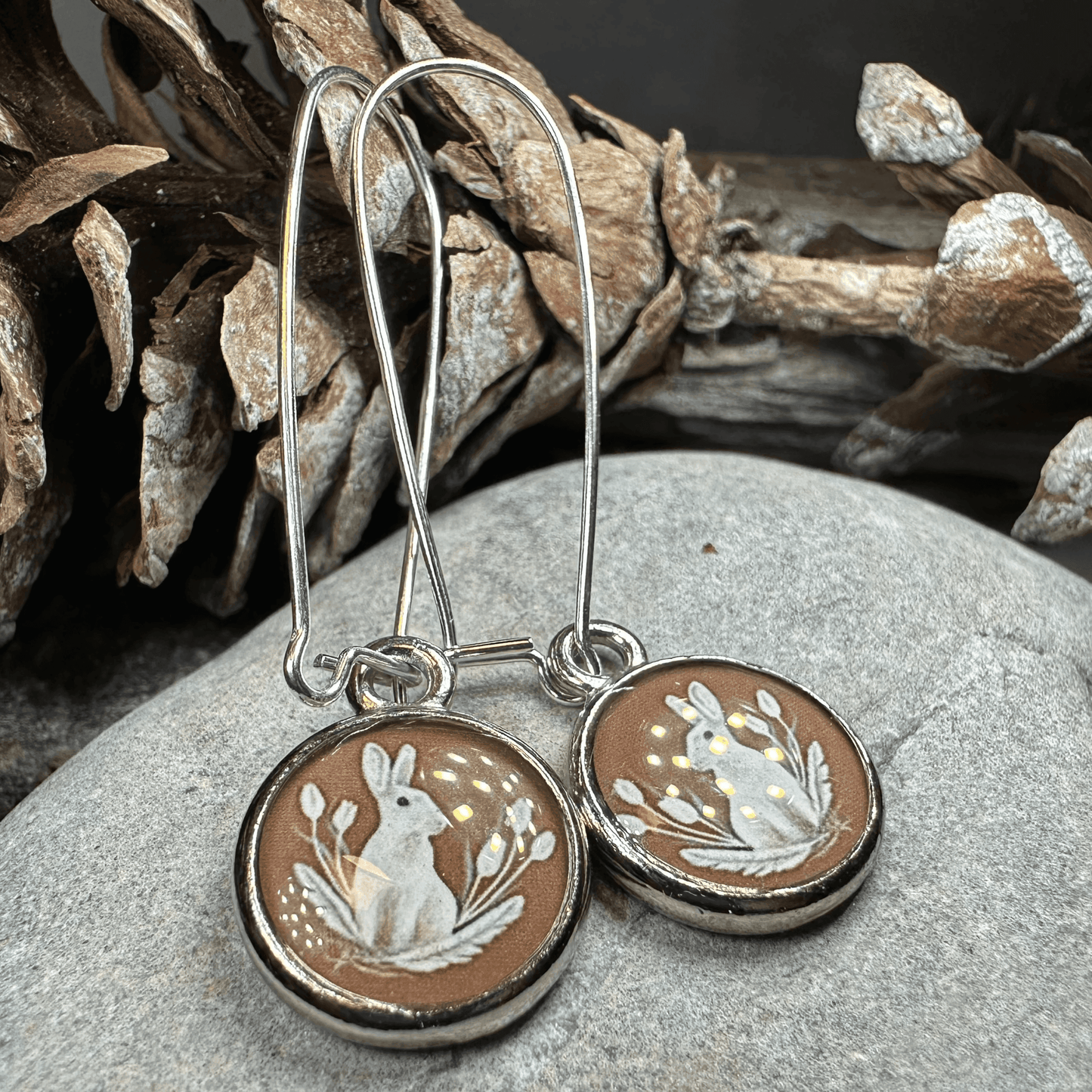 Spring Blossom Rabbit Art Earrings - 