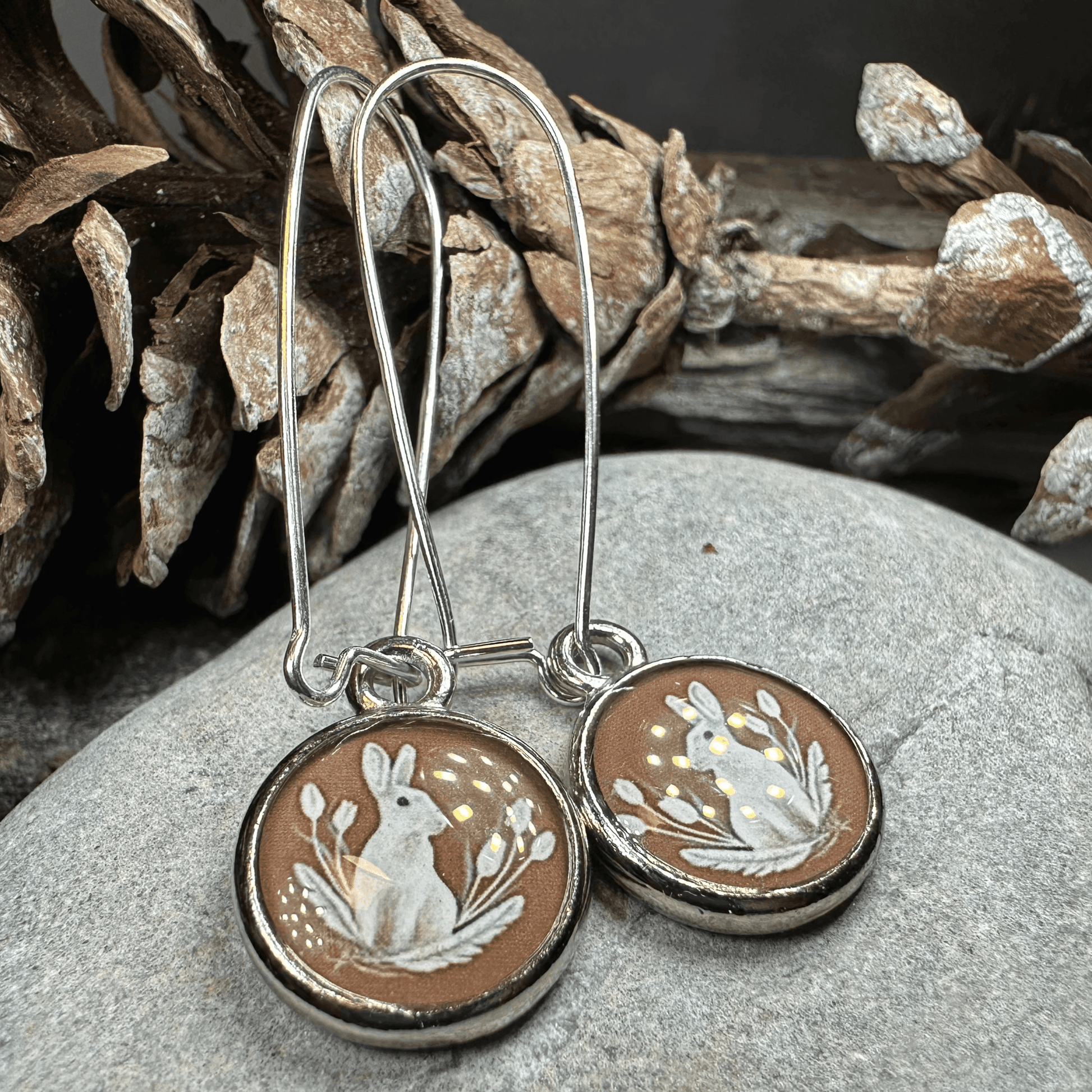 Spring Blossom Rabbit Art Earrings - 