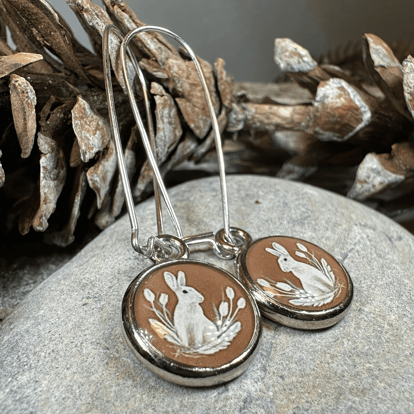 Spring Blossom Rabbit Art Earrings - 