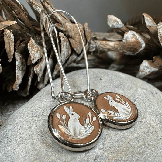 Spring Blossom Rabbit Art Earrings - 