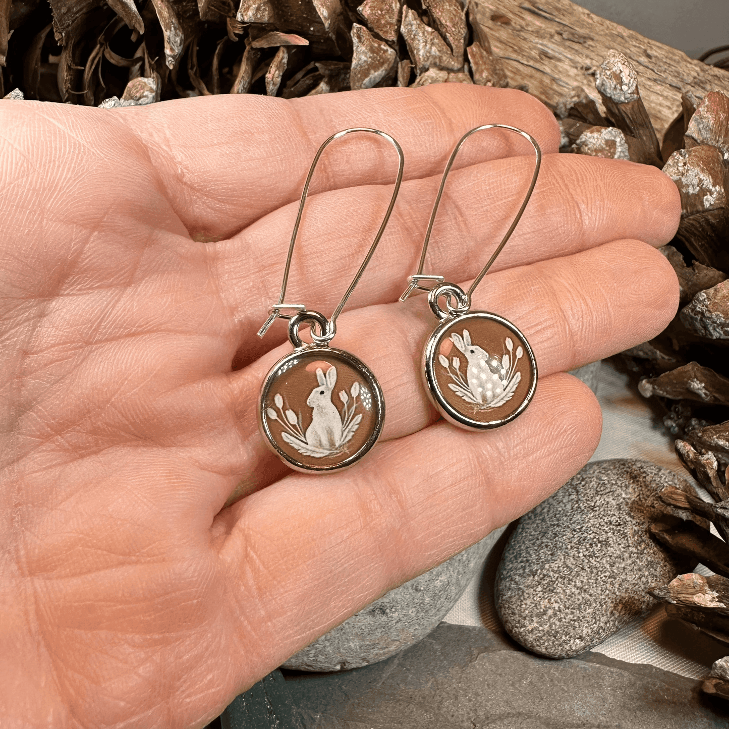 Spring Blossom Rabbit Art Earrings - 