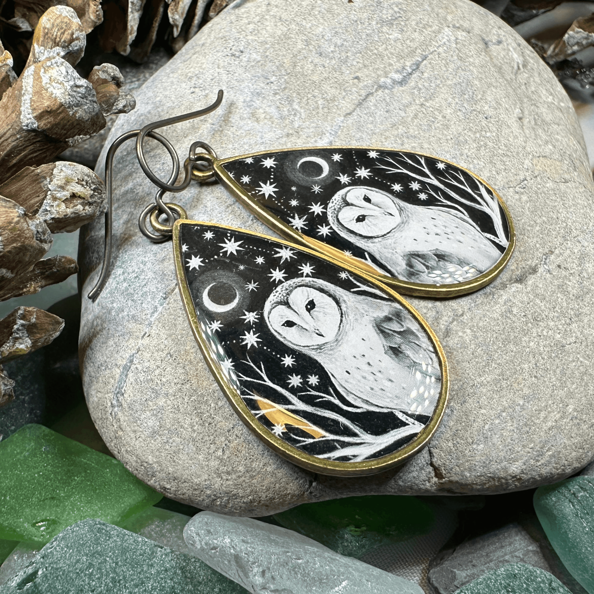 Night Sky Barn Owl Earrings - 