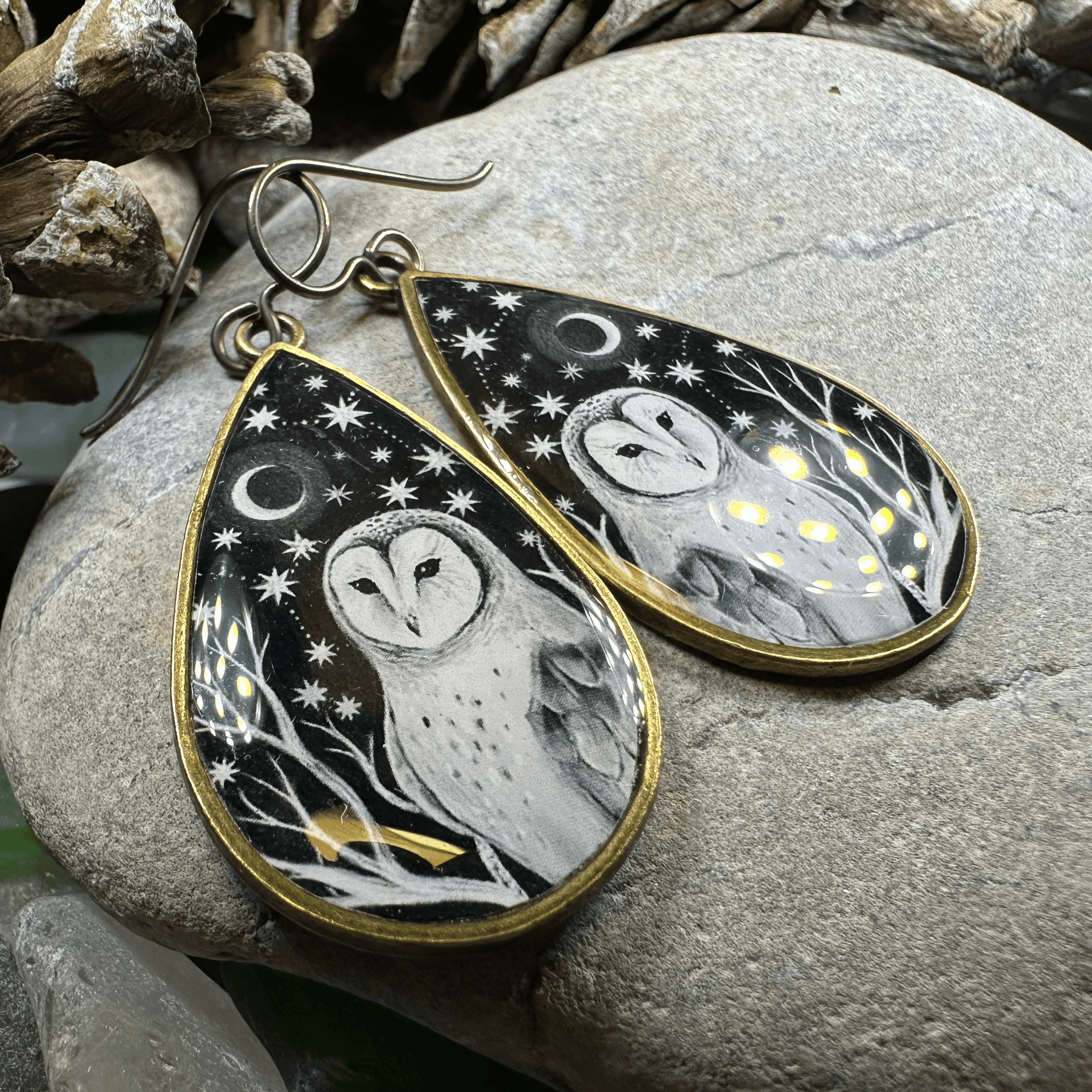 Night Sky Barn Owl Earrings - 