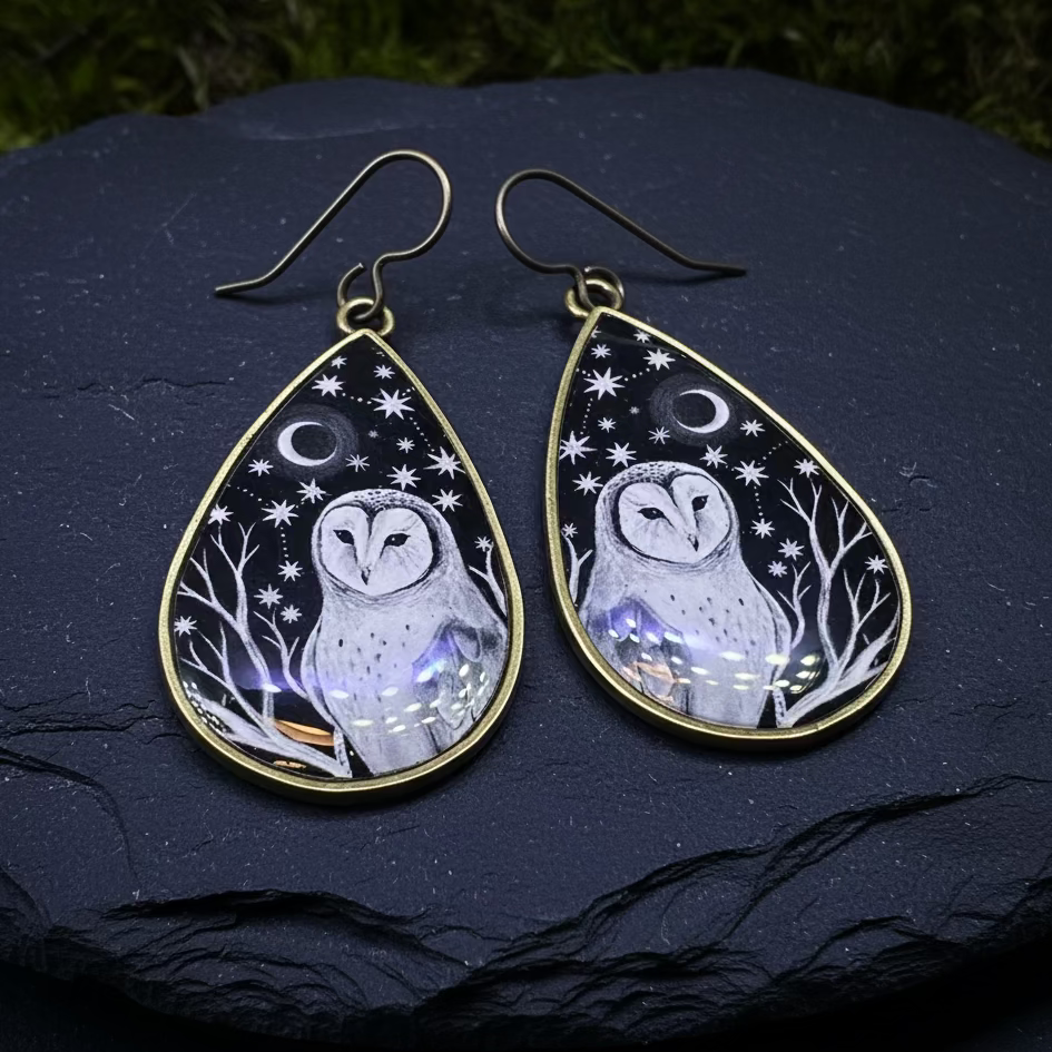 Night Sky Barn Owl Earrings