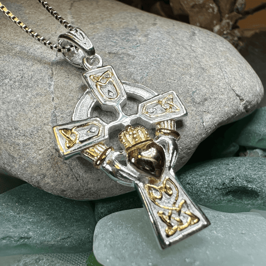 Tri-Color Claddagh Cross Necklace - 18