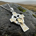 Tri-Color Claddagh Cross Necklace
