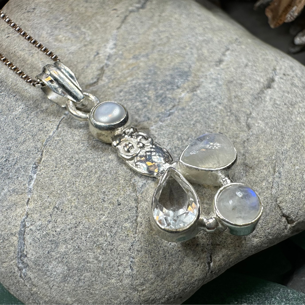 Misty Morning Moonstone Owl Necklace