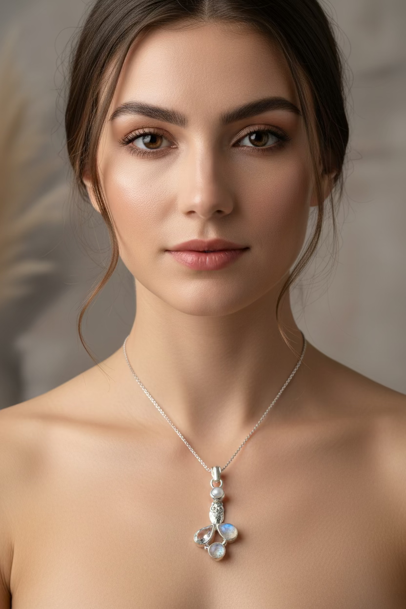 Misty Morning Moonstone Owl Necklace