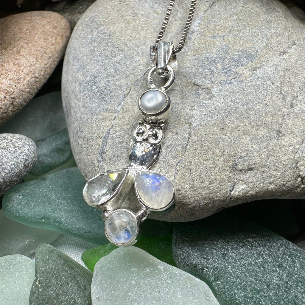 Misty Morning Moonstone Owl Necklace