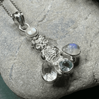 Misty Morning Moonstone Owl Necklace - 18 / Moonstone/Topaz