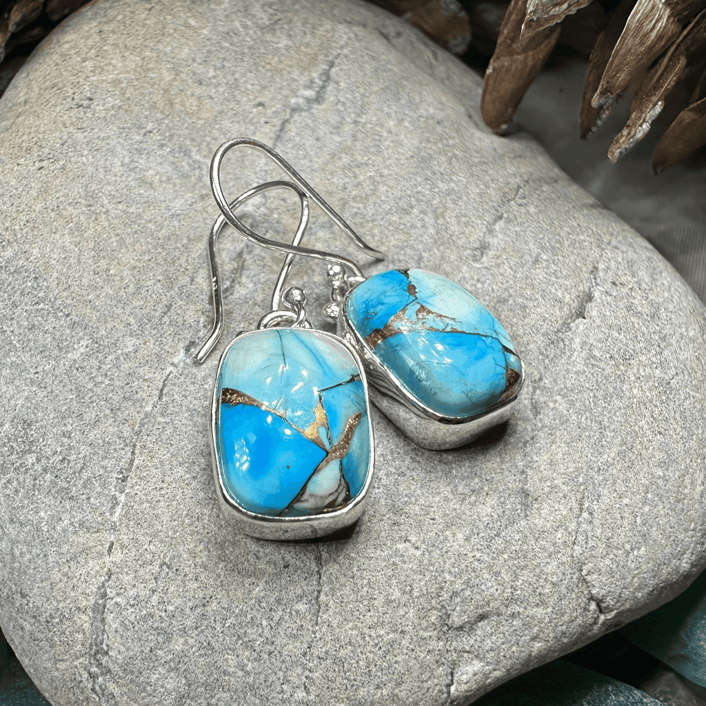 Classic Copper Turquoise Earrings - Teardrop Orange