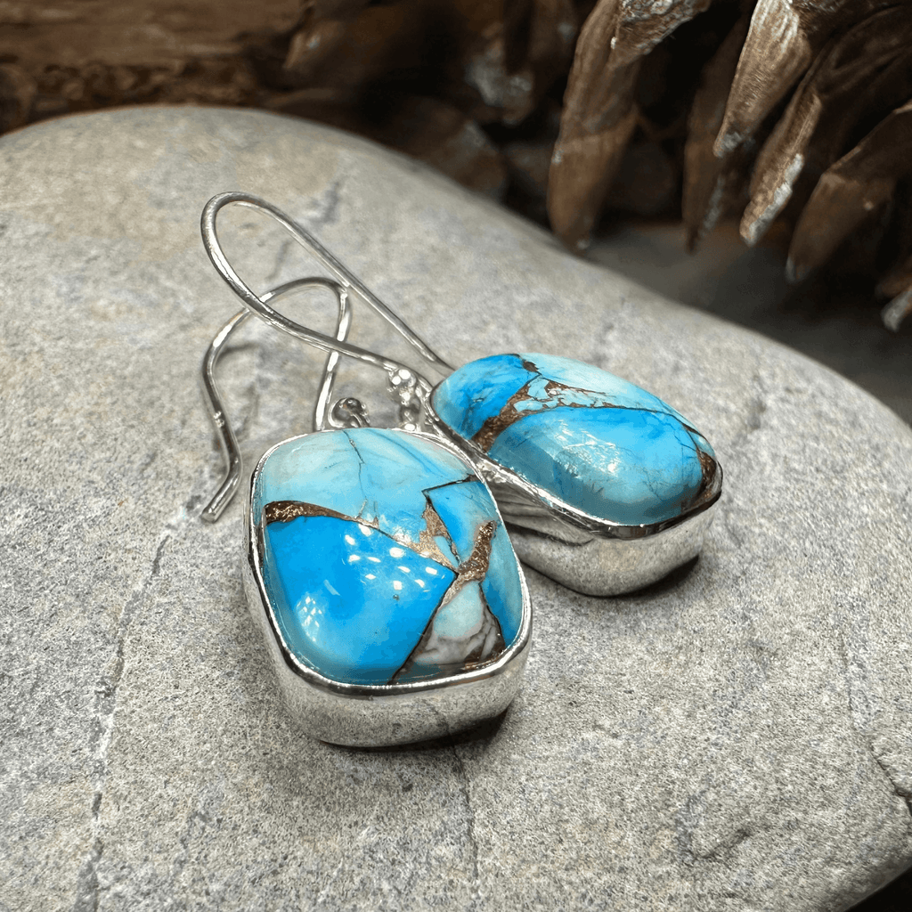Classic Copper Turquoise Earrings - Square Blue