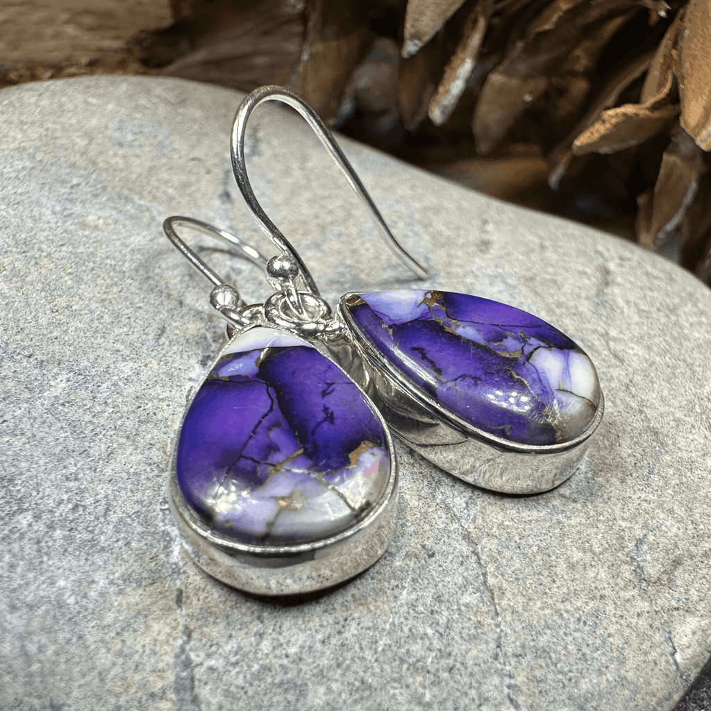 Classic Copper Turquoise Earrings - Teardrop Purple