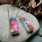 Classic Copper Turquoise Earrings - Rectangle Pink
