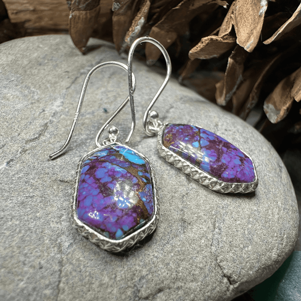 Classic Copper Turquoise Earrings - Hexagon Purple
