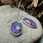 Classic Copper Turquoise Earrings - Hexagon Purple