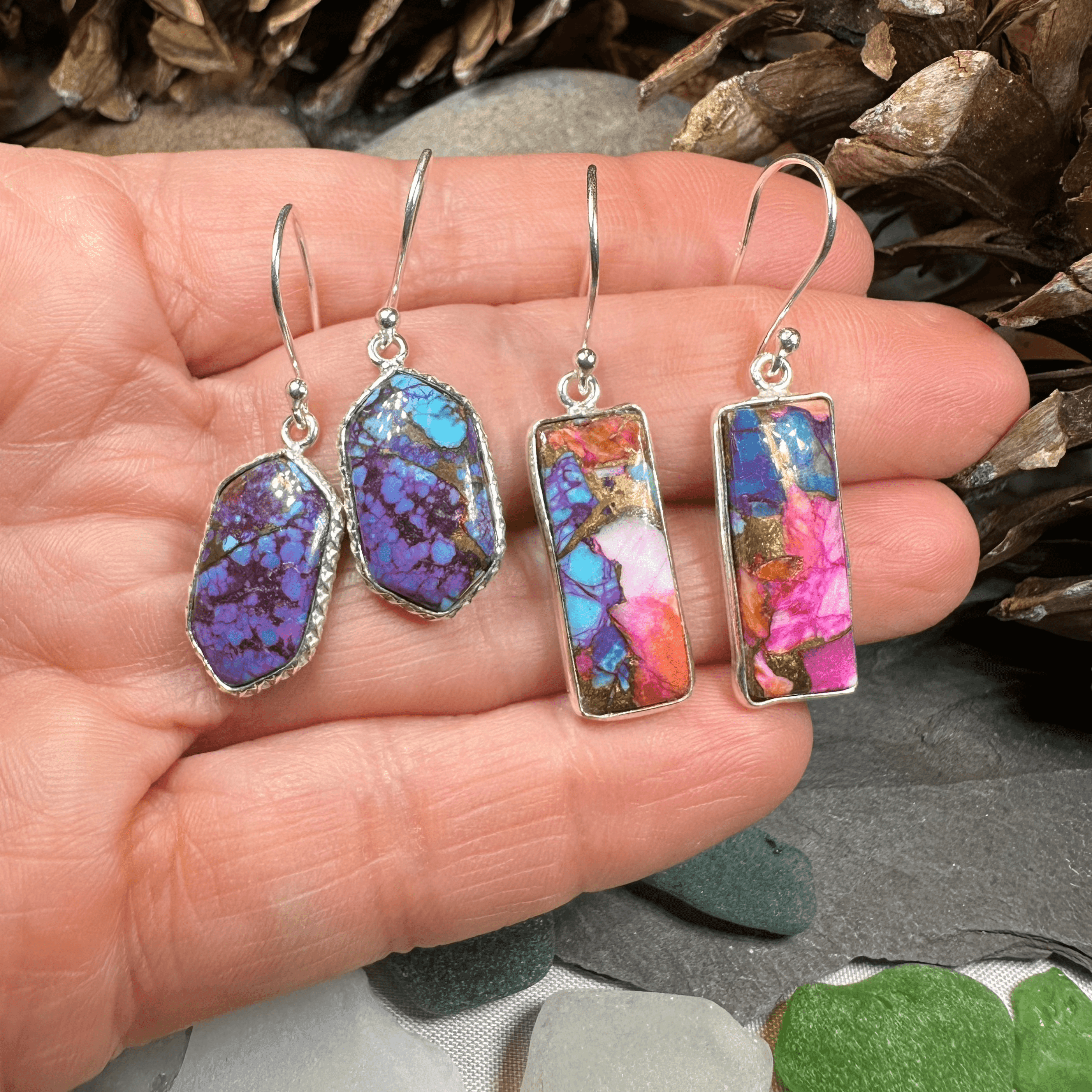 Classic Copper Turquoise Earrings - Teardrop Orange
