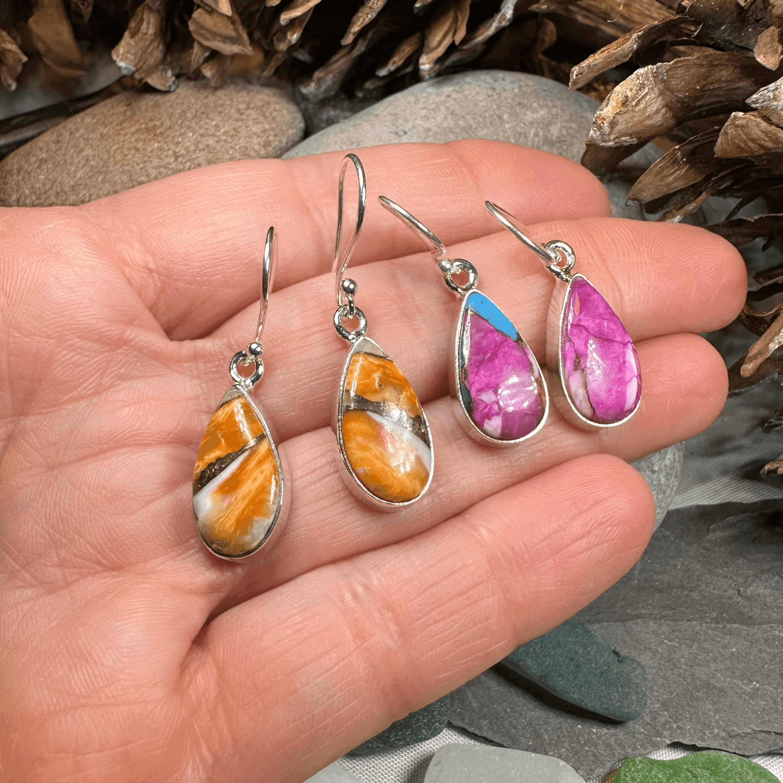Classic Copper Turquoise Earrings - Teardrop Orange