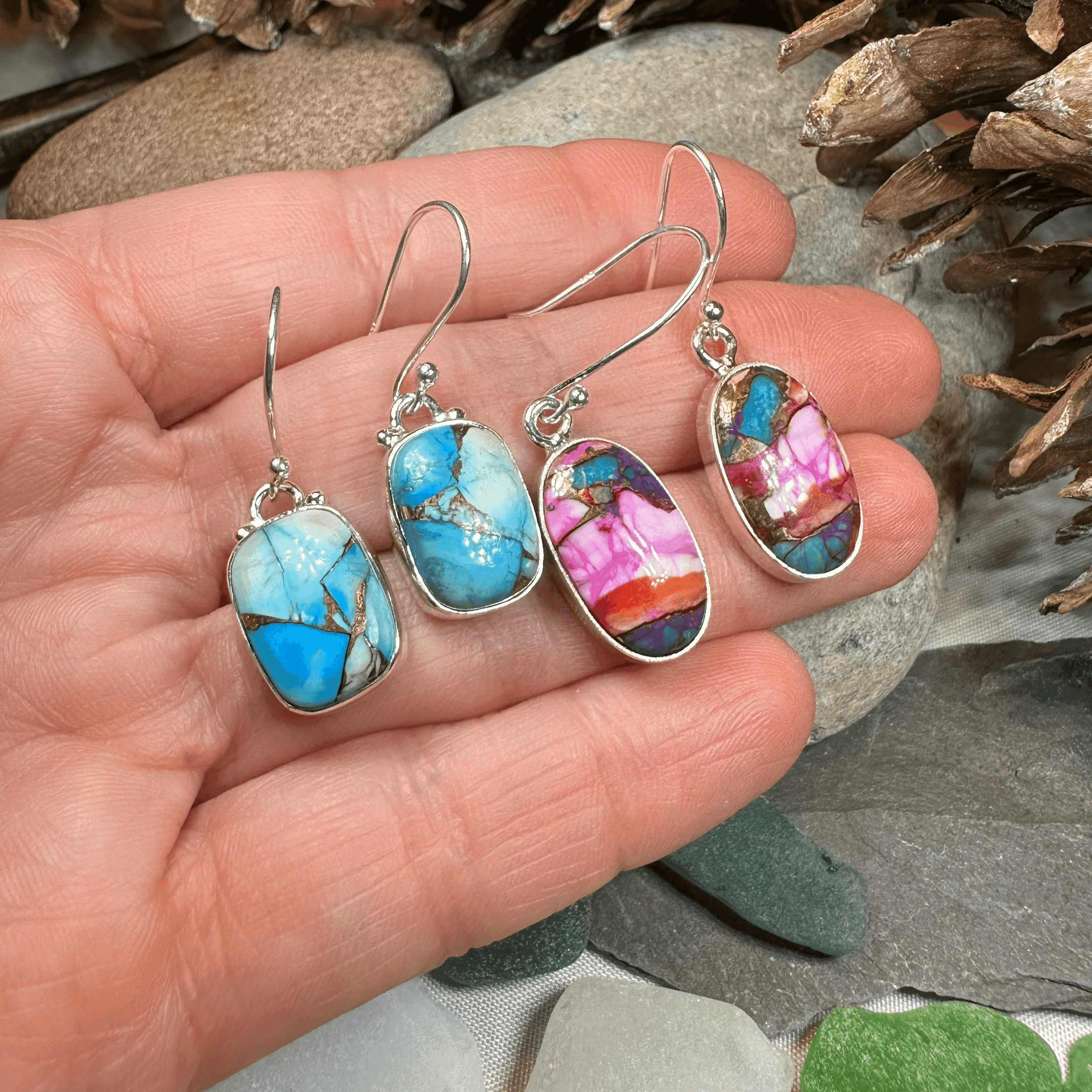Classic Copper Turquoise Earrings - Teardrop Orange