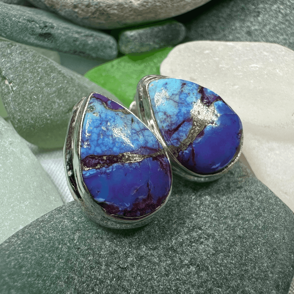 Classic Copper Turquoise Post Earrings - Teardrop Purple
