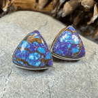 Classic Copper Turquoise Post Earrings - Teardrop Pink