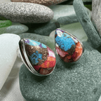 Classic Copper Turquoise Post Earrings - Teardrop Pink