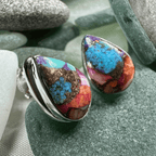 Classic Copper Turquoise Post Earrings - Teardrop Pink