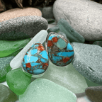 Classic Copper Turquoise Post Earrings - Teardrop Pink
