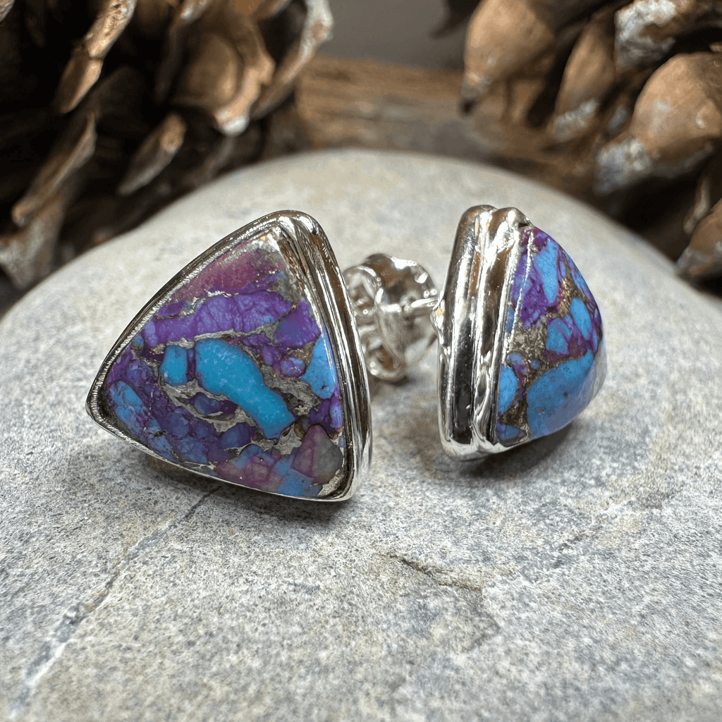 Classic Copper Turquoise Post Earrings - Triangle Purple