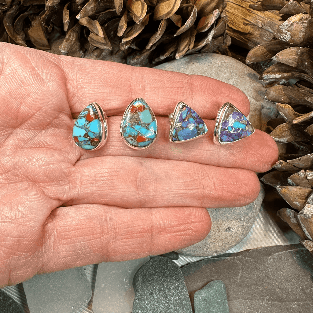 Classic Copper Turquoise Post Earrings - Teardrop Pink