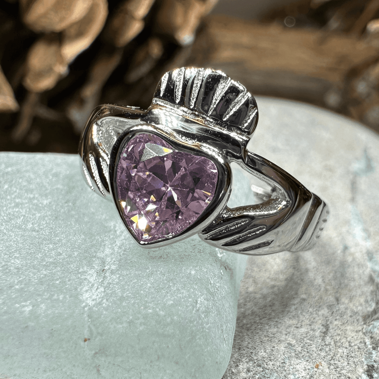Pink Sapphire Claddagh Ring - 4