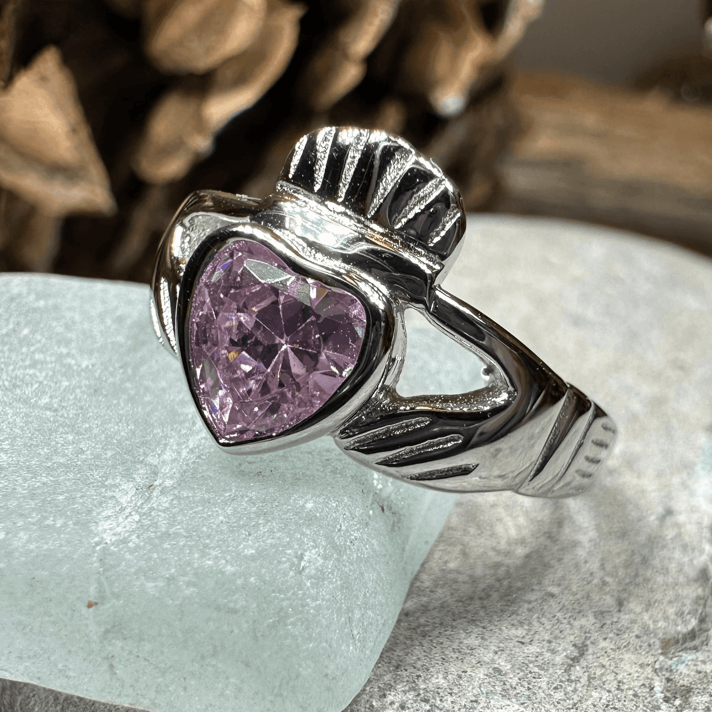 Pink Sapphire Claddagh Ring - 4