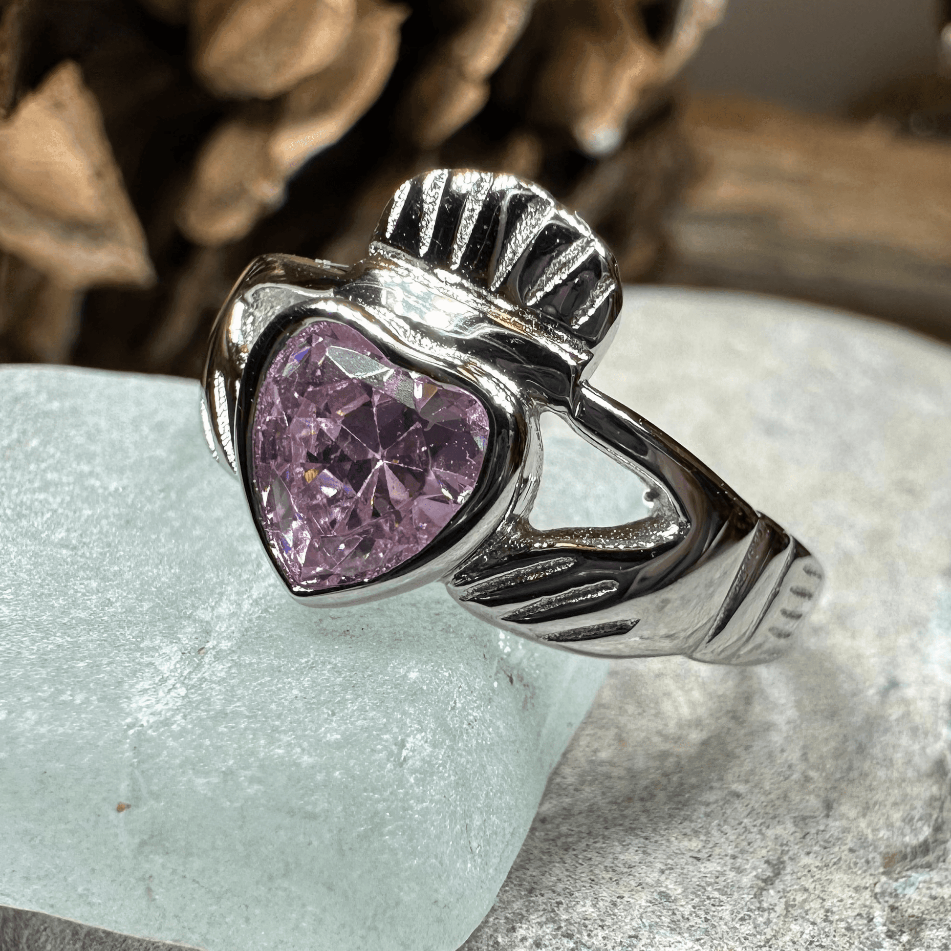 Pink Sapphire Claddagh Ring - 4