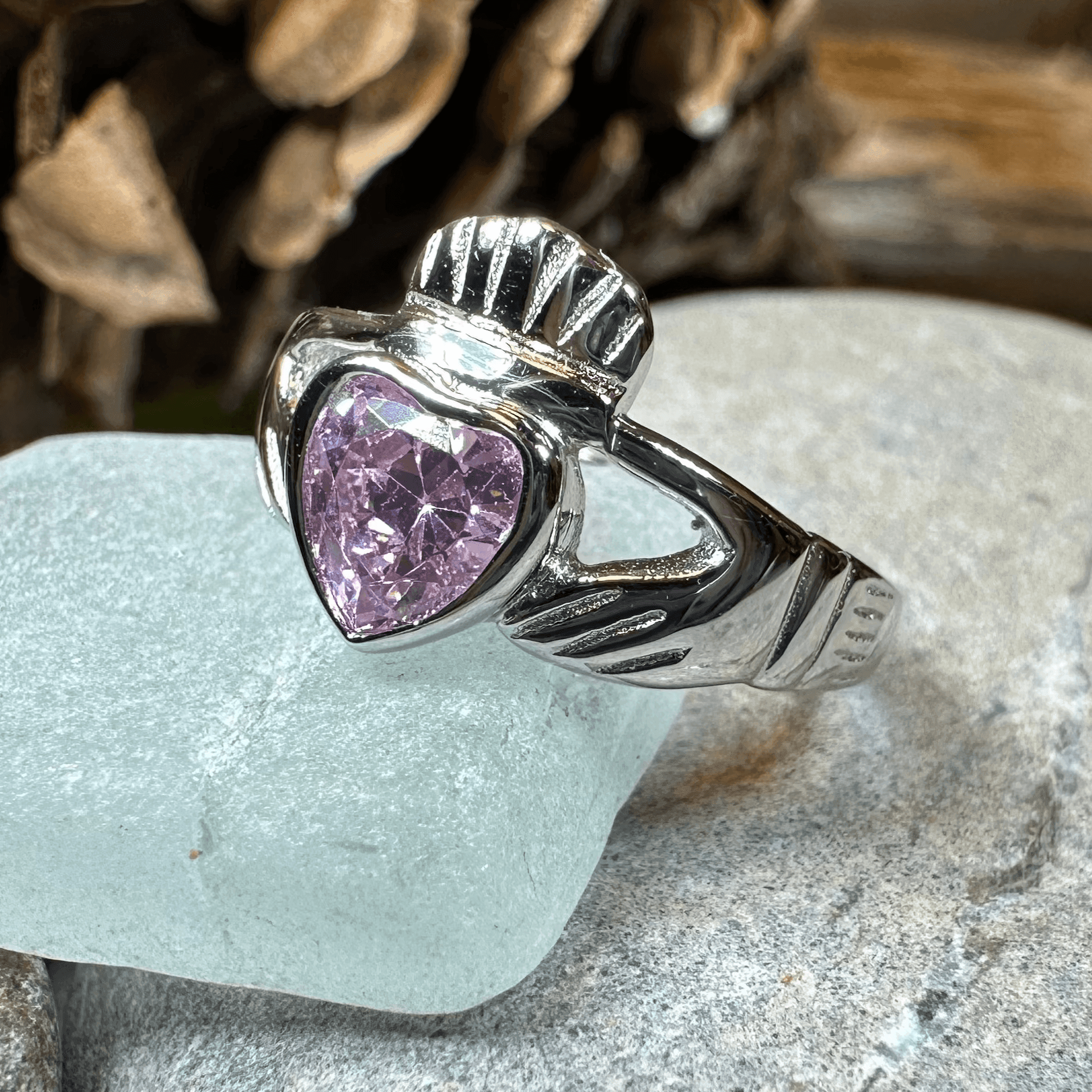Pink Sapphire Claddagh Ring - 4