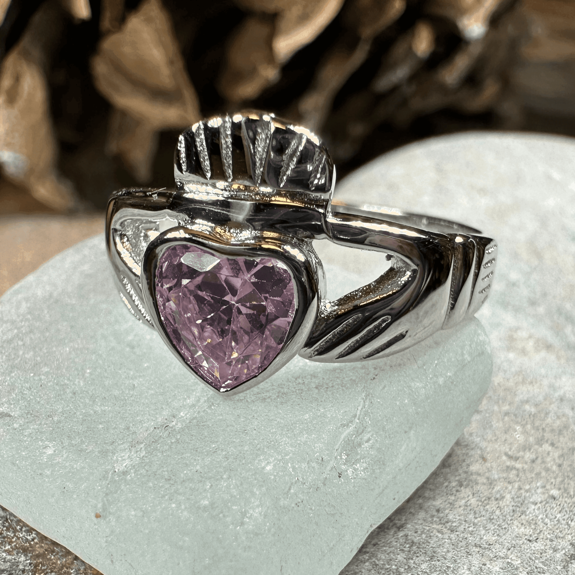 Pink Sapphire Claddagh Ring - 4