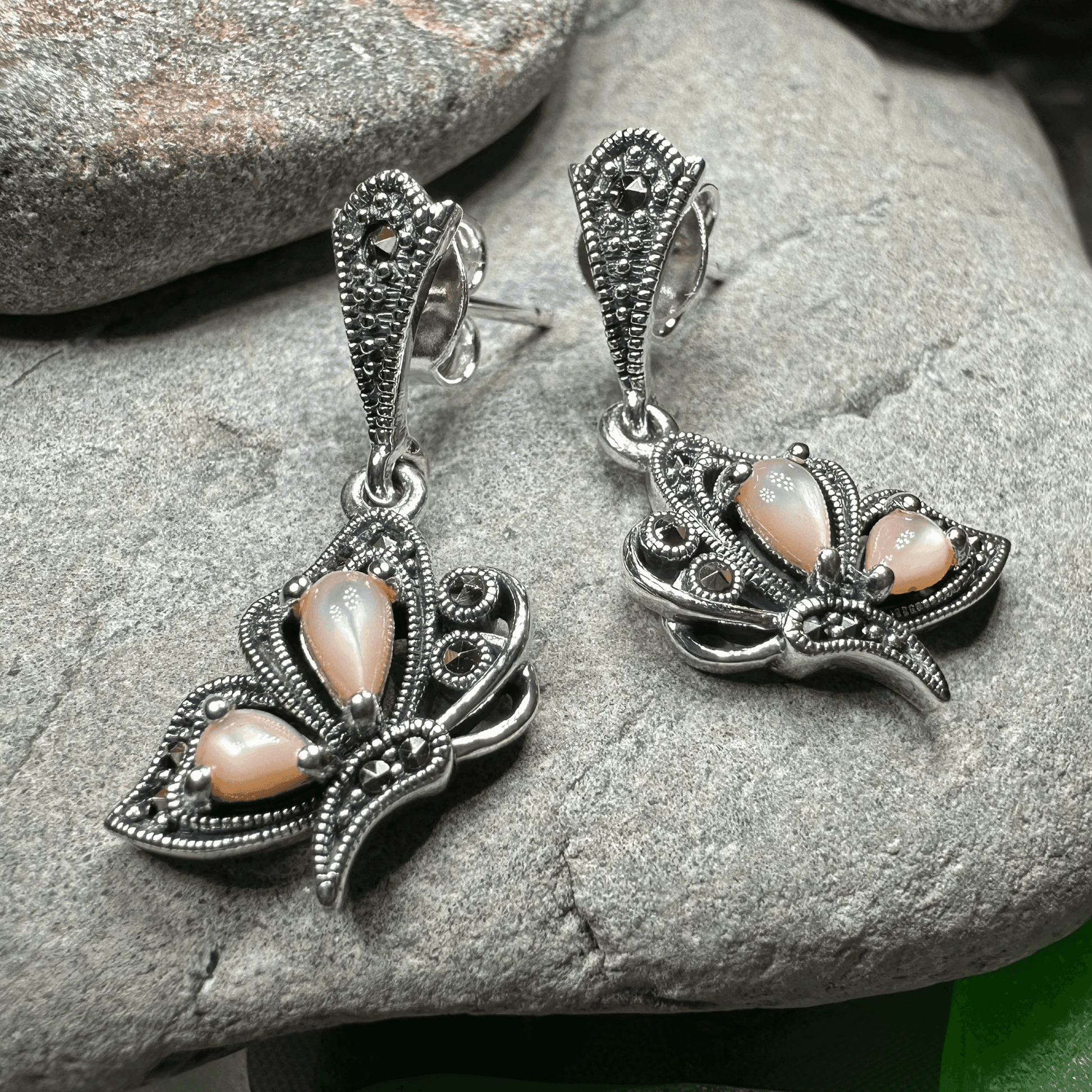 Summer Elegance Butterfly Earrings - Green Agate