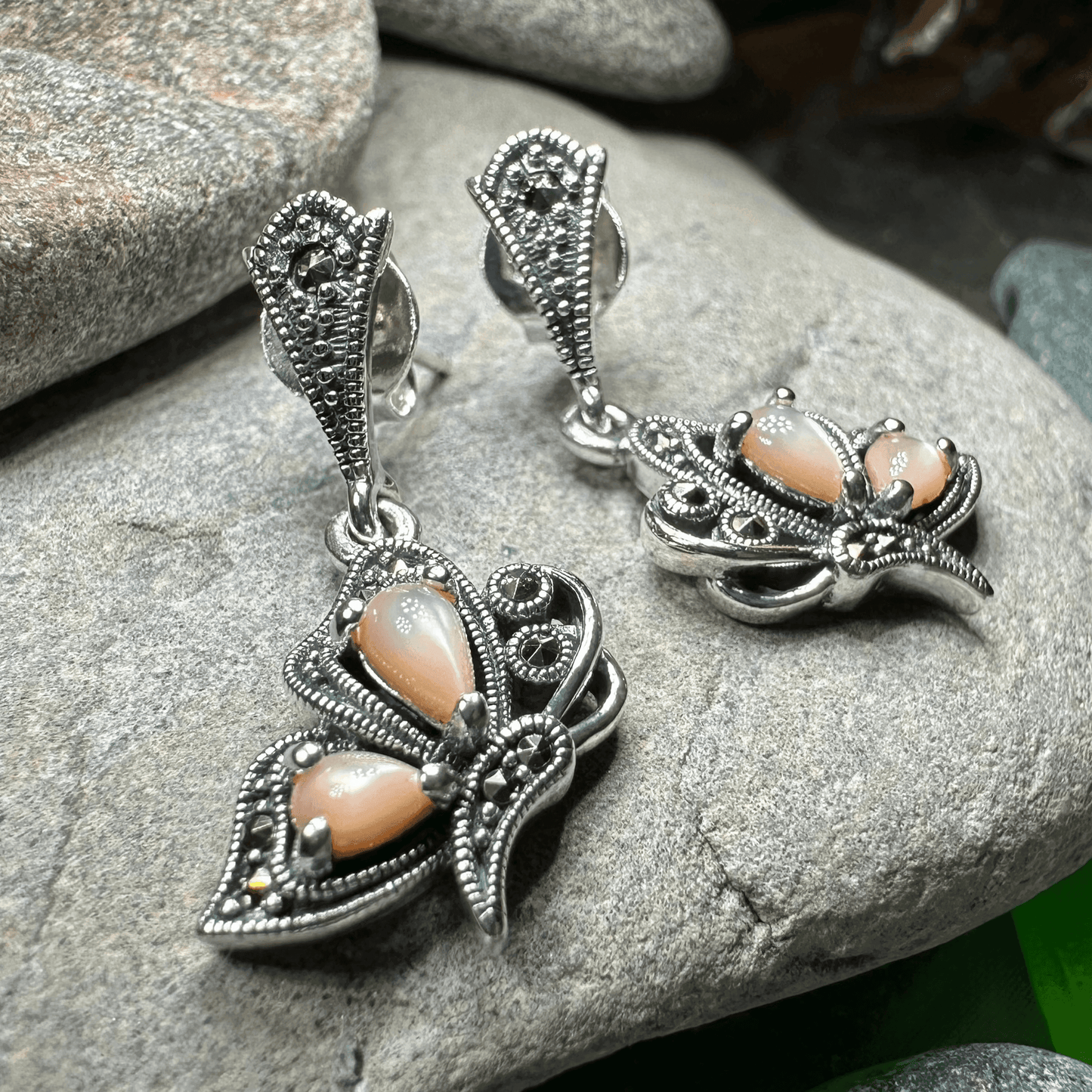 Summer Elegance Butterfly Earrings - Green Agate