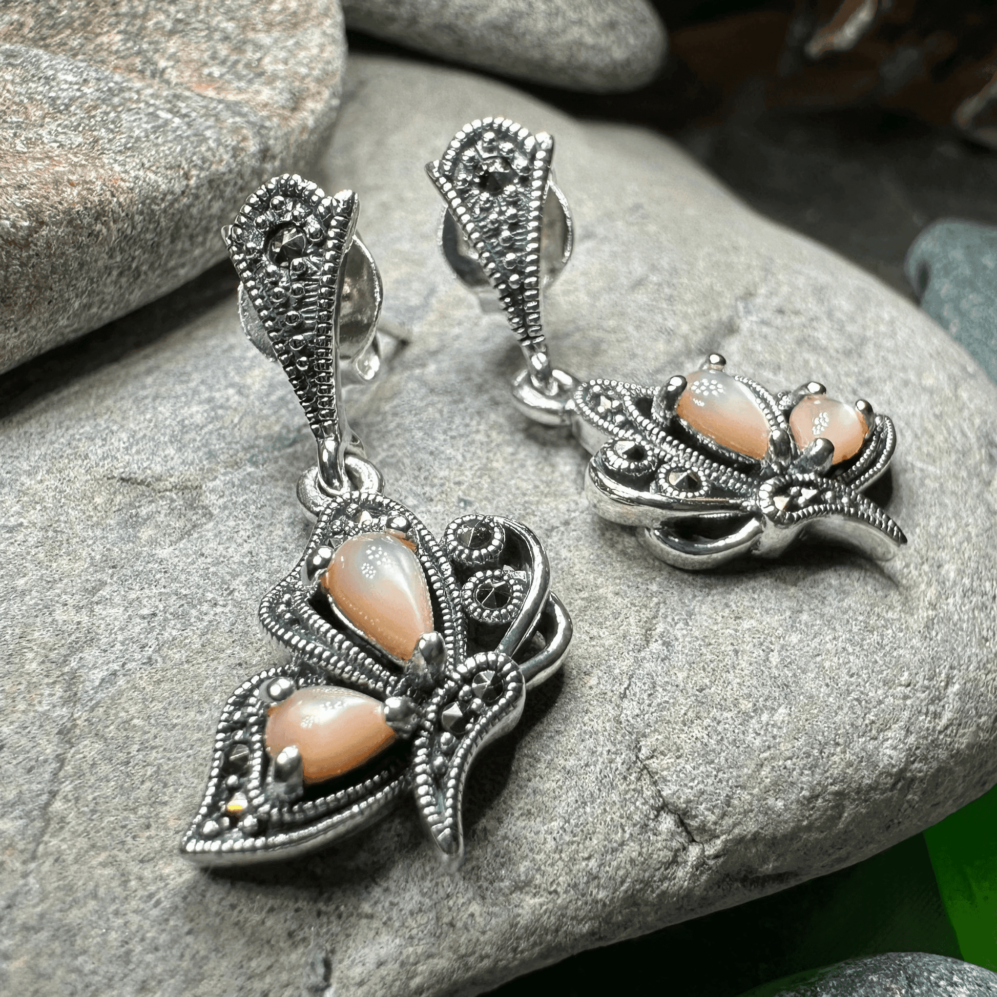 Summer Elegance Butterfly Earrings - Green Agate
