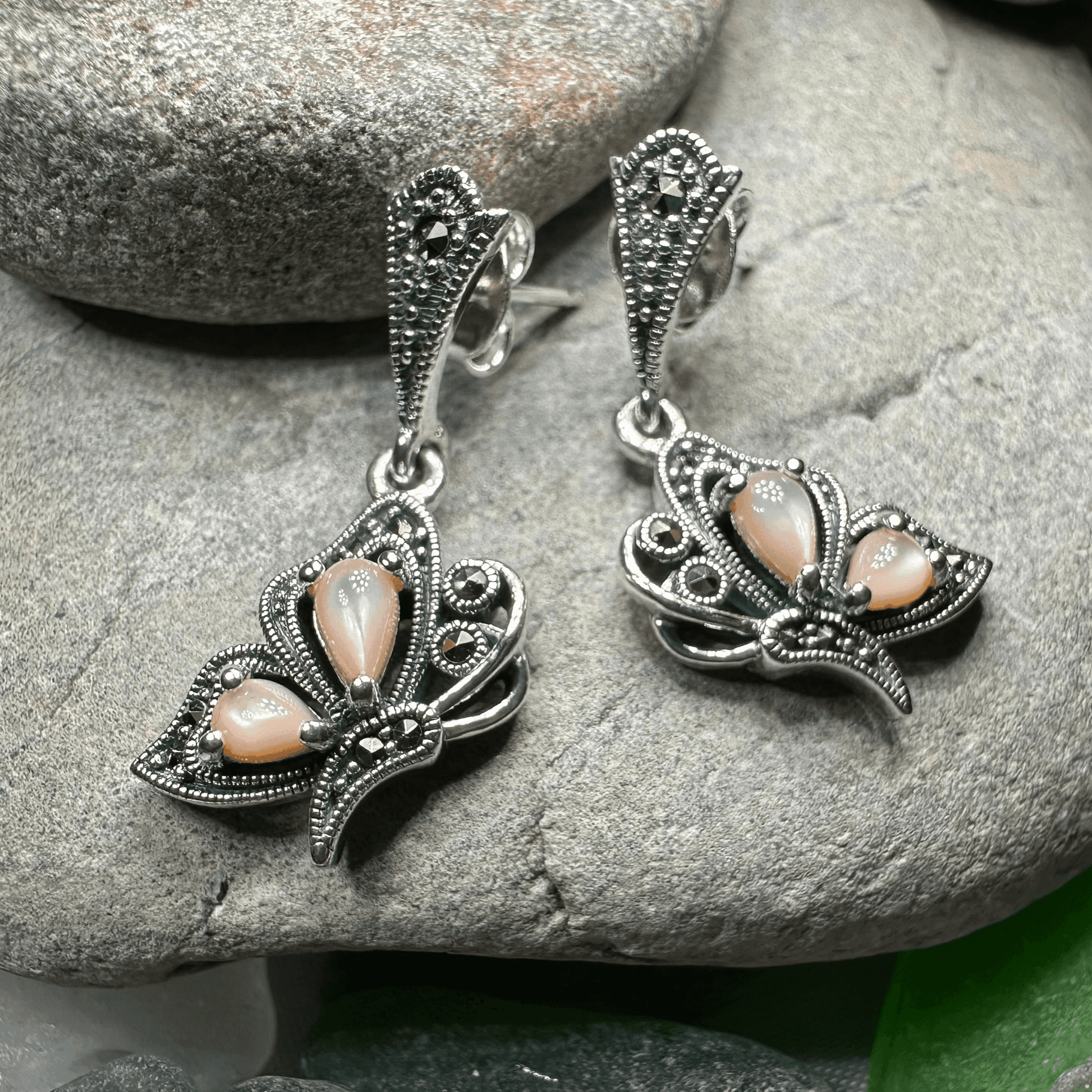 Summer Elegance Butterfly Earrings - Green Agate