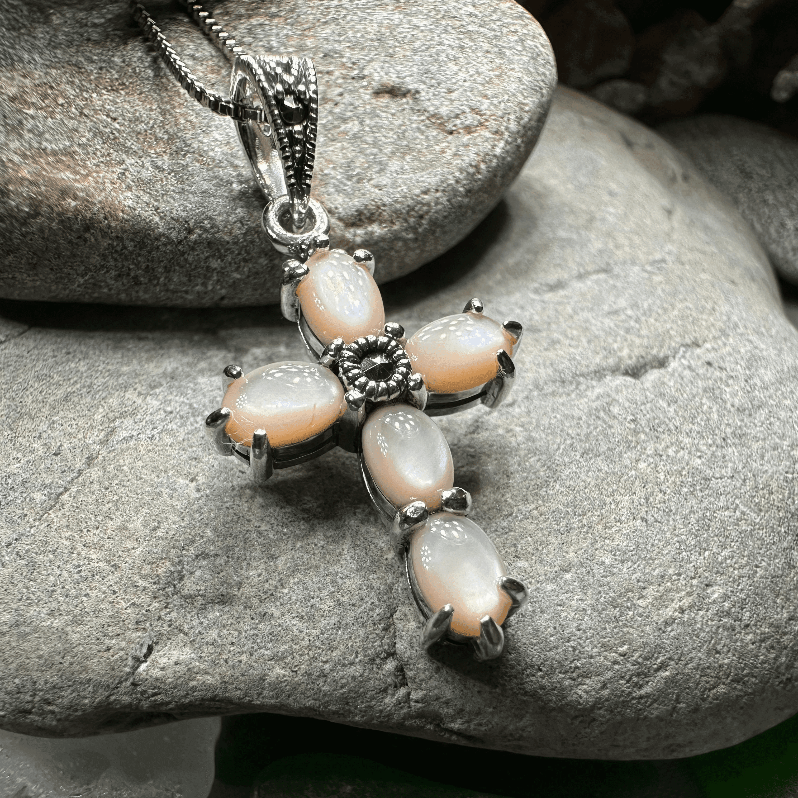 Killamery Cross Necklace - Green Agate
