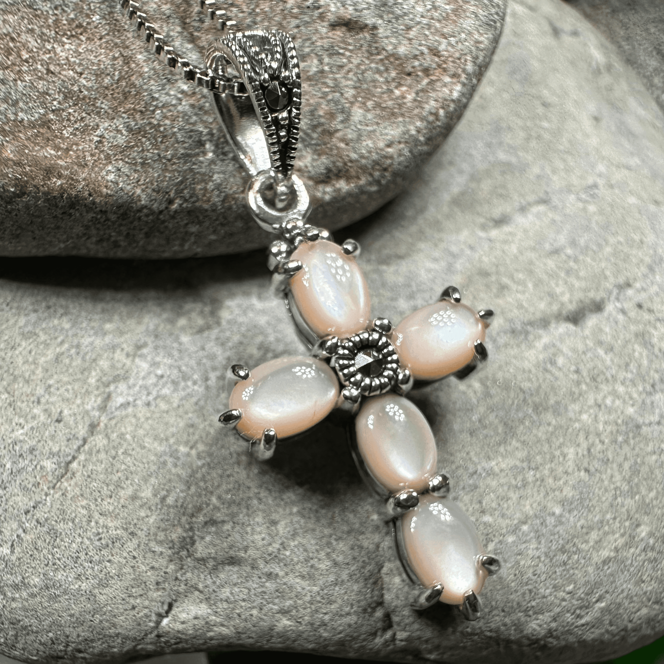 Killamery Cross Necklace - Green Agate