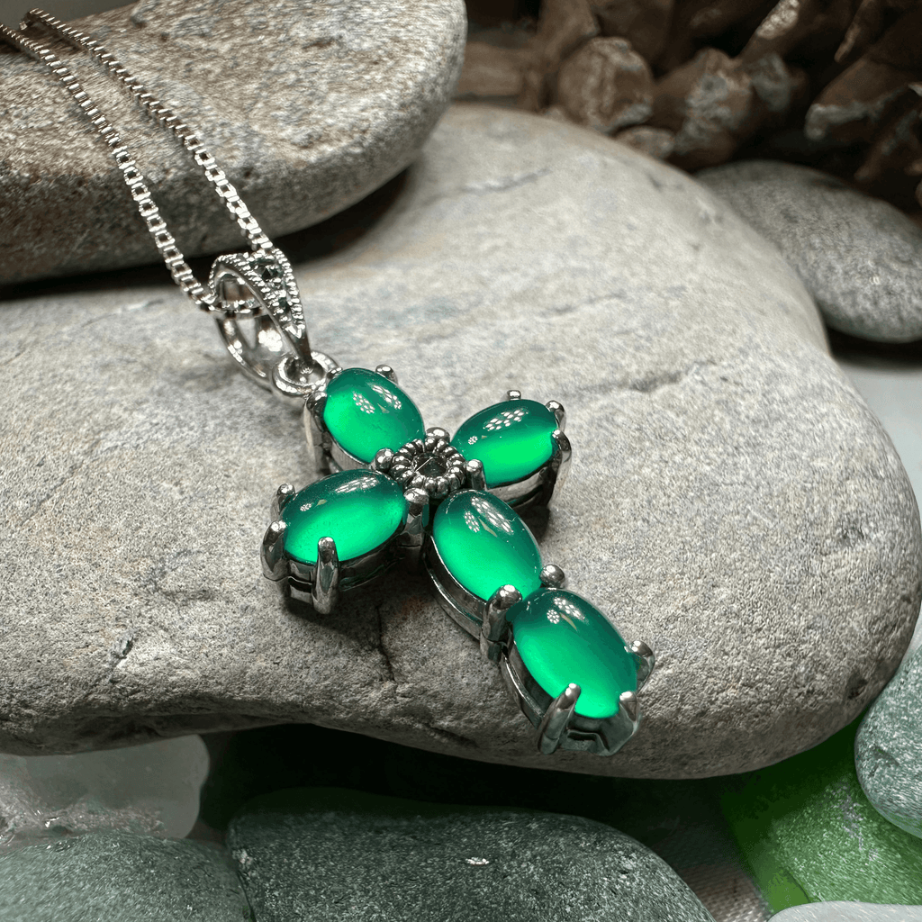 Killamery Cross Necklace - Green Agate