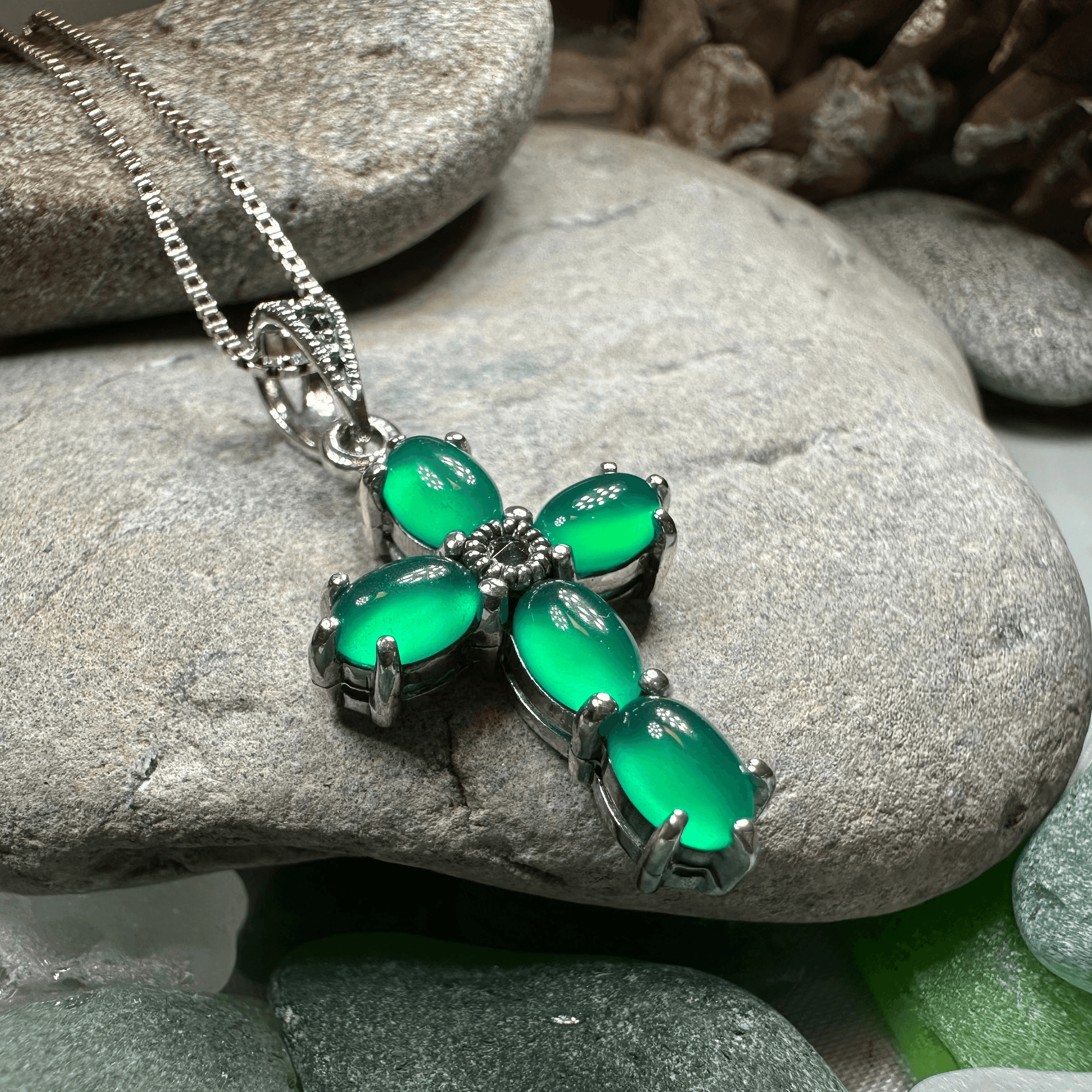 Killamery Cross Necklace - Green Agate