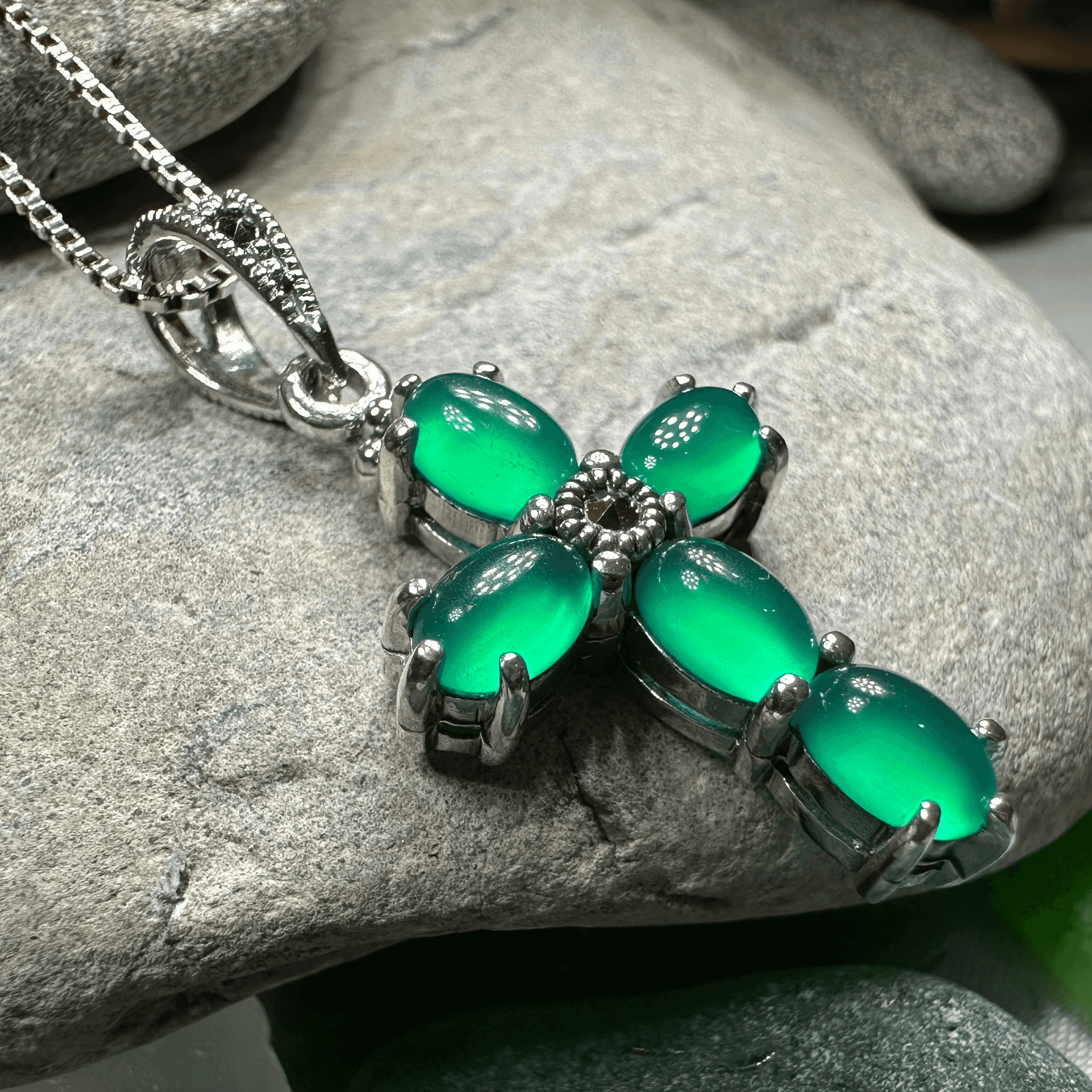 Killamery Cross Necklace - Green Agate