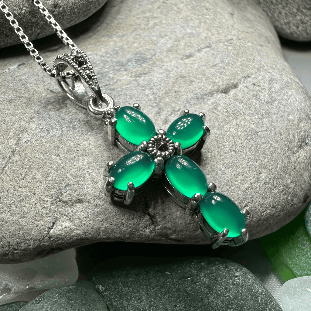 Killamery Cross Necklace - Green Agate