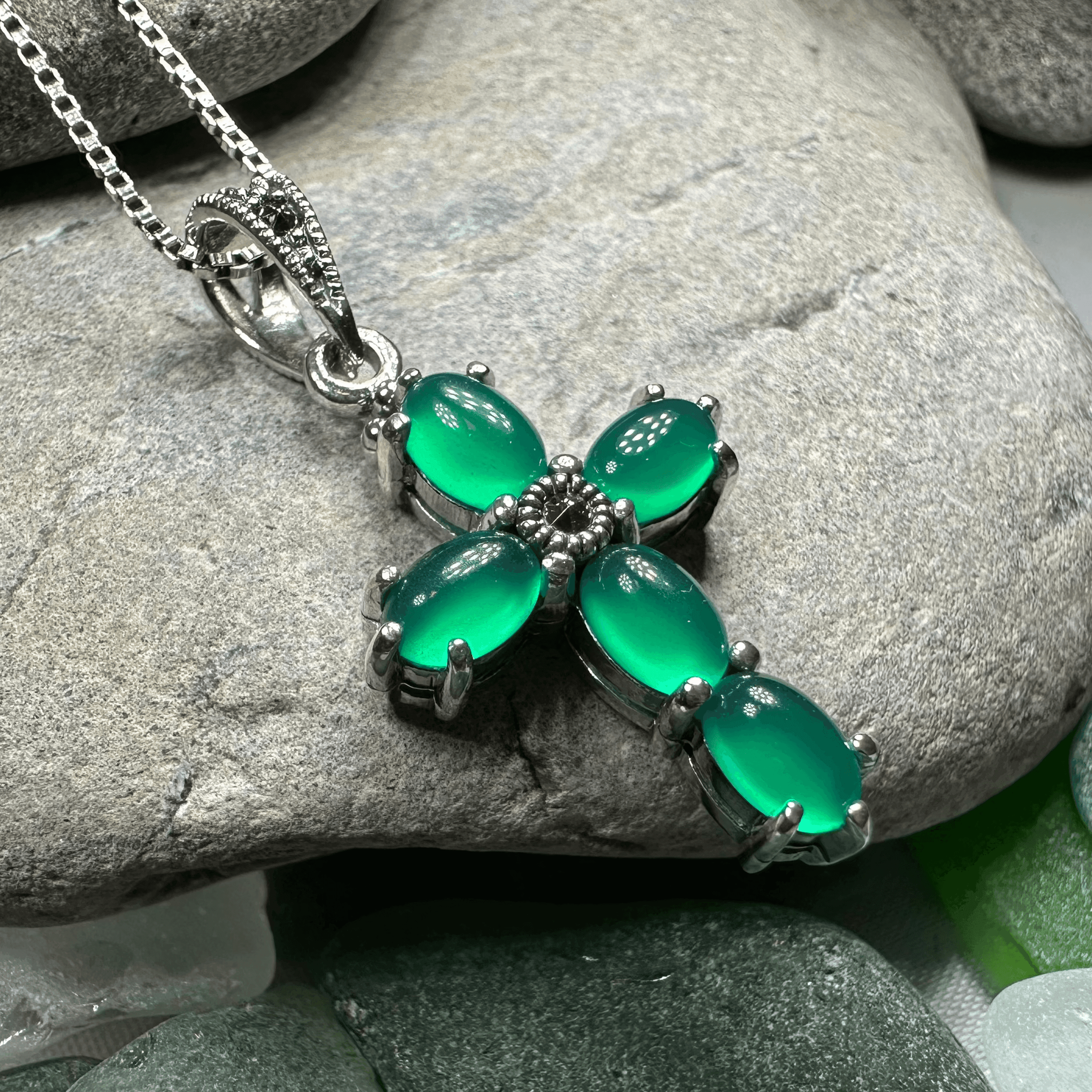 Killamery Cross Necklace - Green Agate