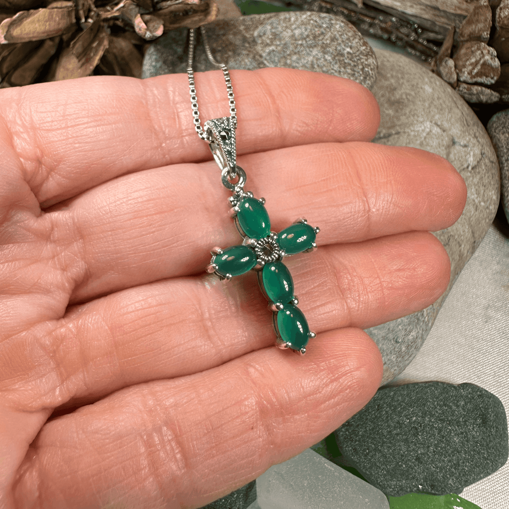 Killamery Cross Necklace - Green Agate