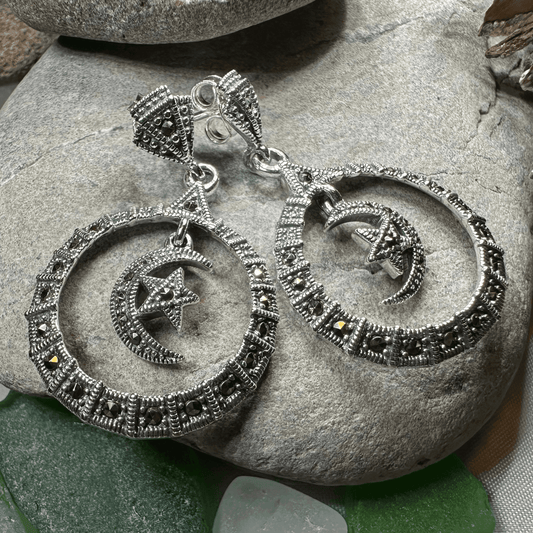 Crescent Moon Marcasite Earrings - 