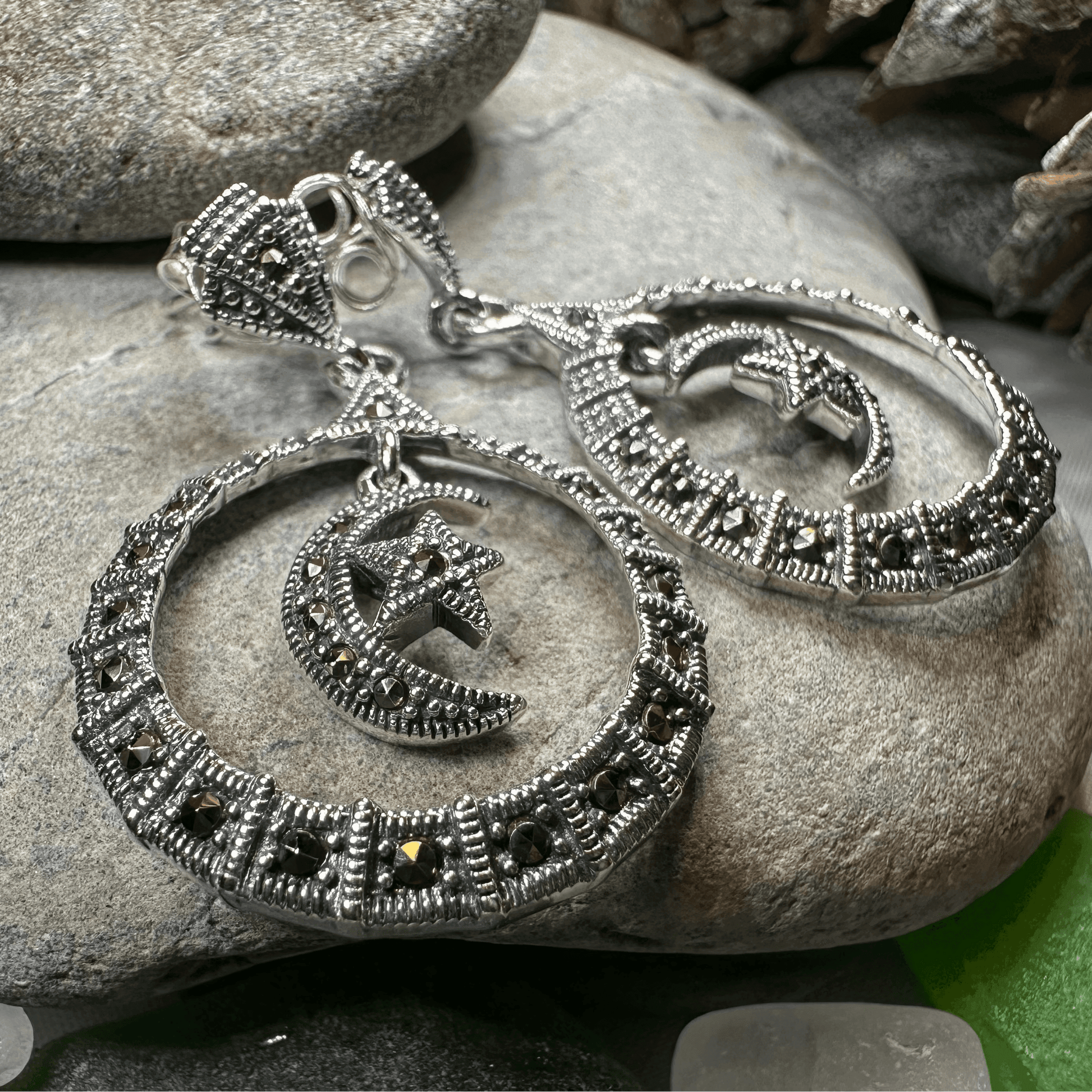 Crescent Moon Marcasite Earrings - 
