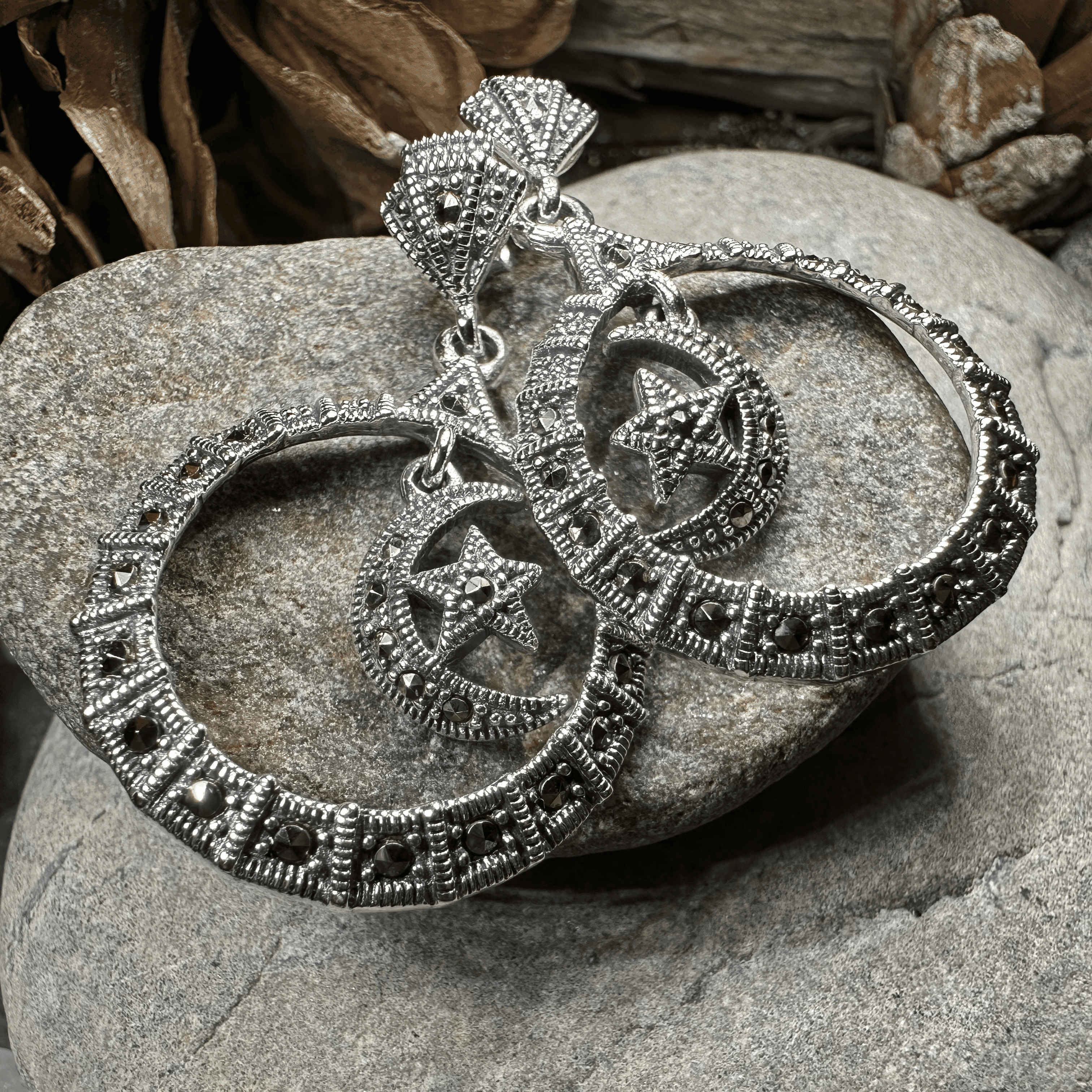 Crescent Moon Marcasite Earrings - 